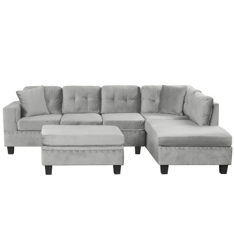 Modern Sectional Sofa With Storage Ottoman, L - Shape Couch With 2 Pillows And Cup Holders - Furniture Home Direct
