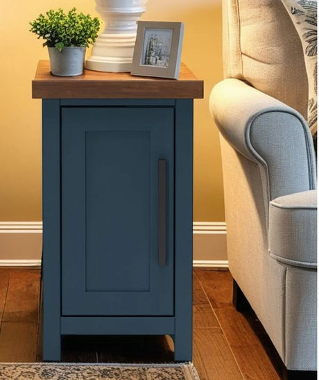 Nantucket - Chairside Table - Blue Denim, Whiskey - Furniture Home Direct