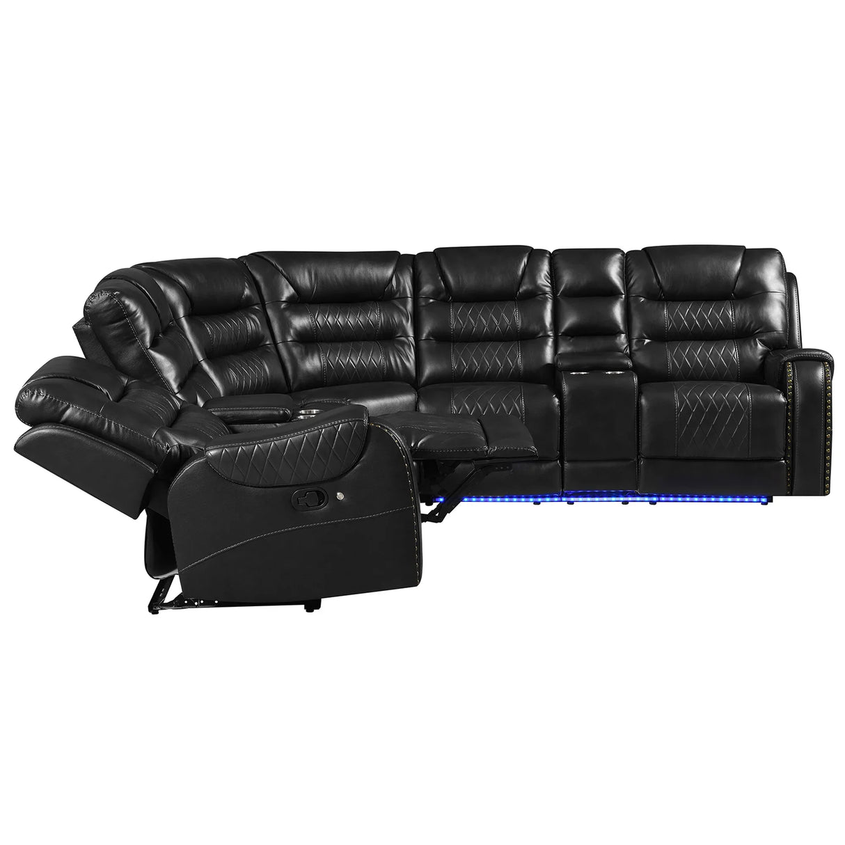 Sectional Sofa Manual Reclining With LED Light Strips Black - Furniture Home Direct