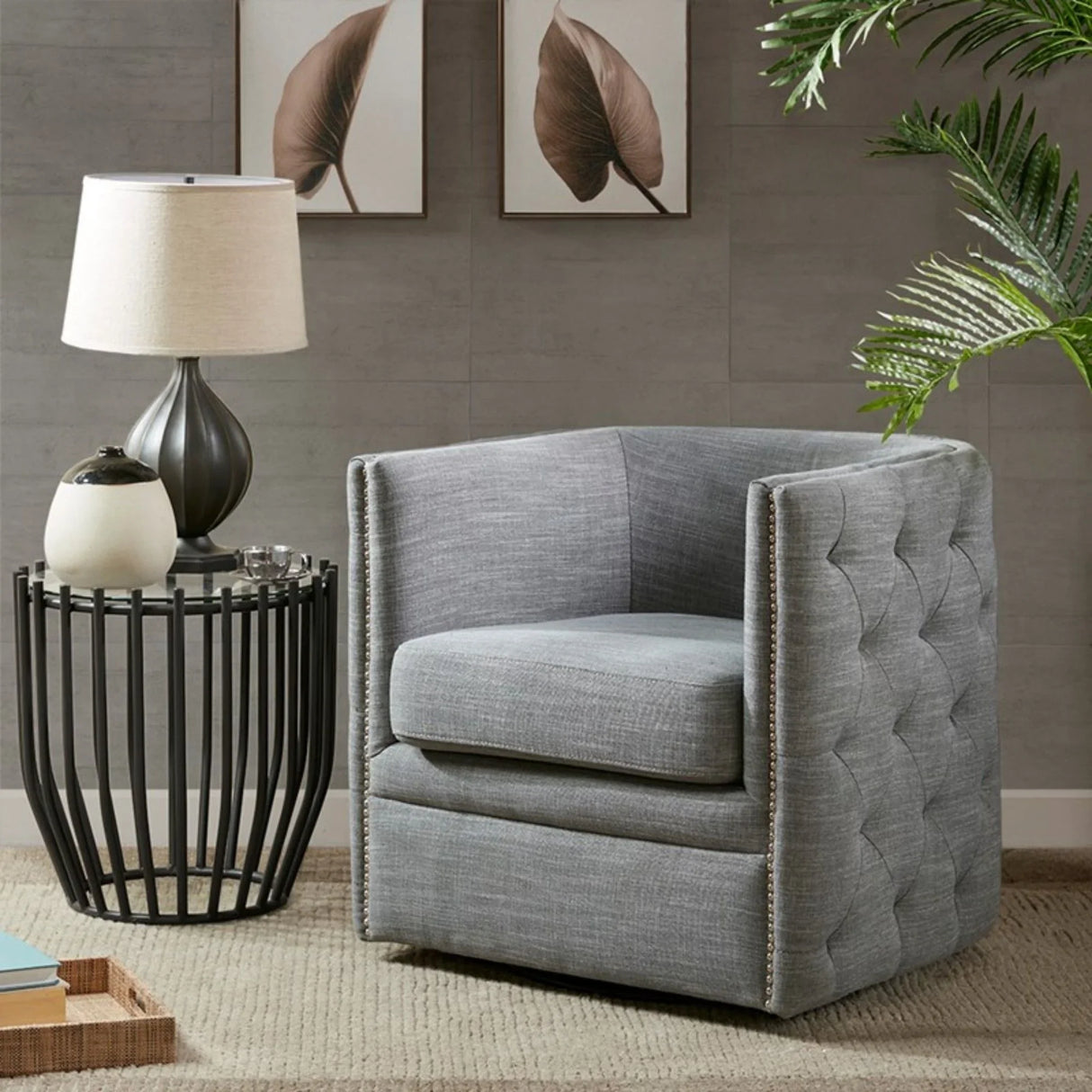 Capstone - Swivel Barrel Chair With Nailhead Accents And Button Tufting - Furniture Home Direct