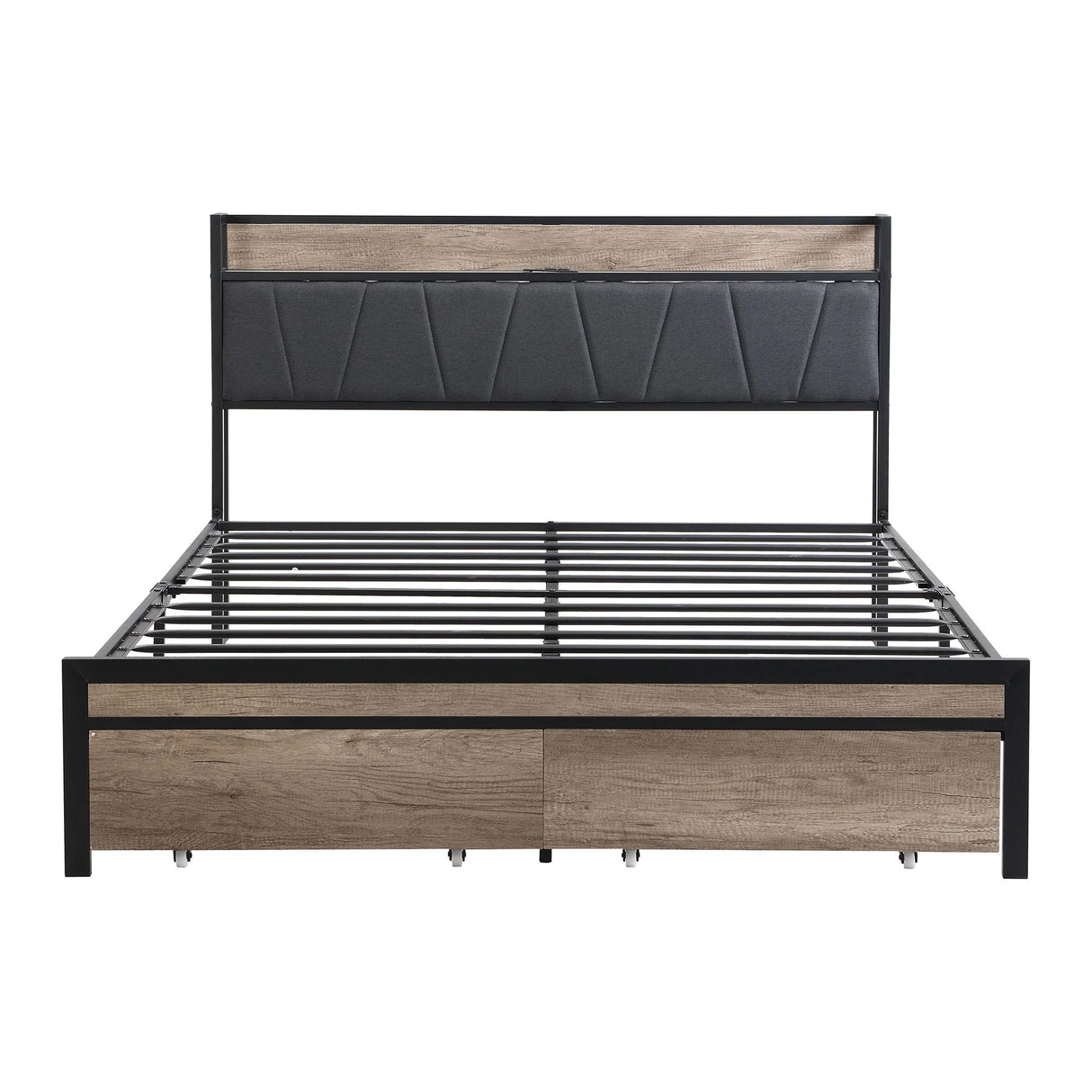 Modern Bed Frame With LED Lights, Upholstered Headboard, USB Charging - Furniture Home Direct