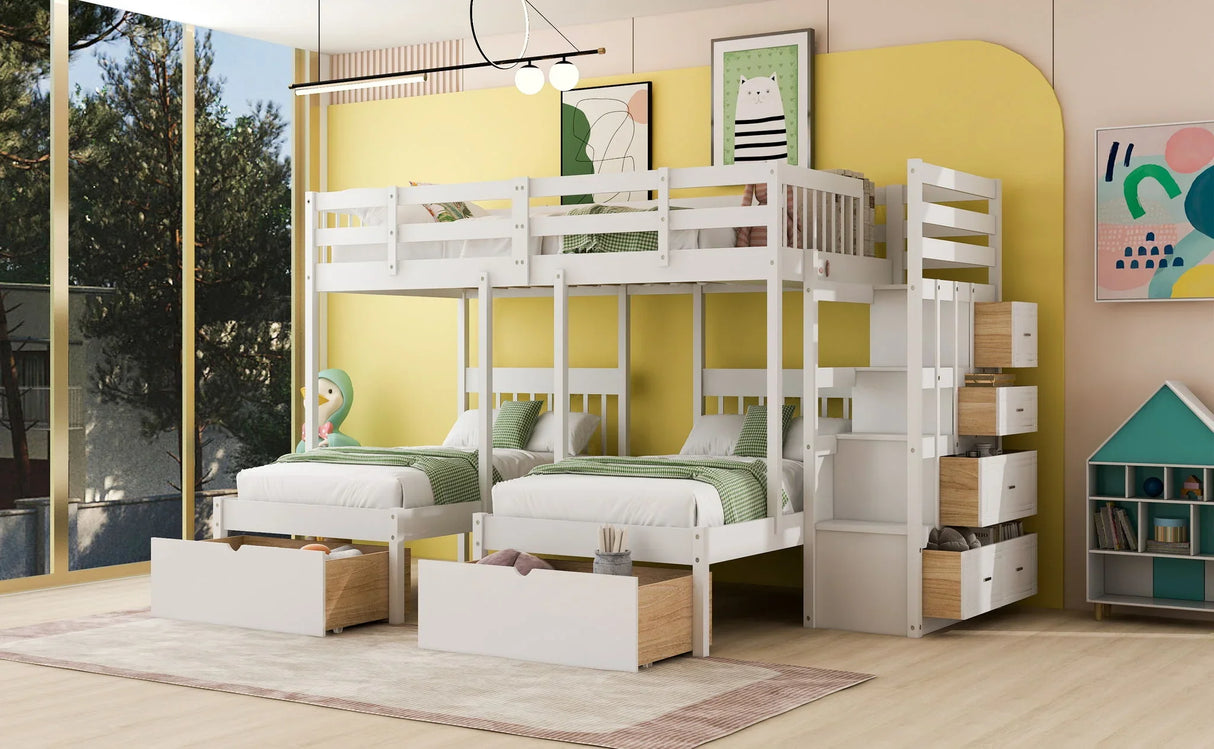 Multifunctional Triple Bunk Bed With Drawers And Guardrails - Furniture Home Direct
