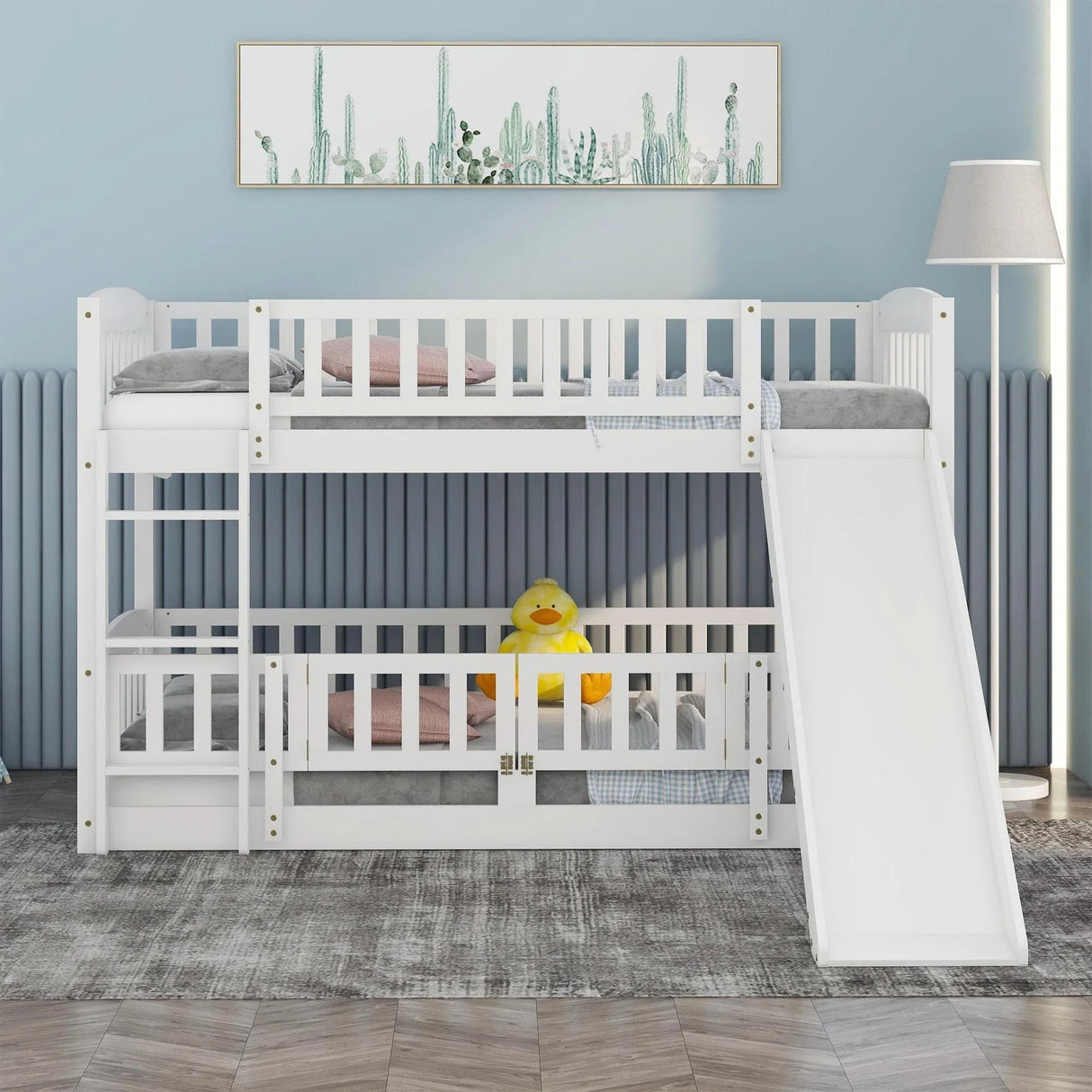 Low Bunk Bed With Slide, Fence And Ladder - Furniture Home Direct