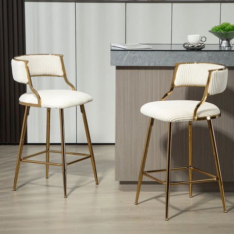 Counter Height Bar Stool Backrest Corduroy Upholstery Beige - Furniture Home Direct