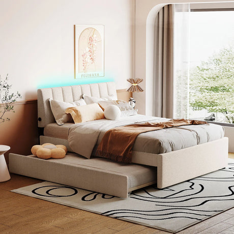 Upholstered Platform Bed With Trundle - Furniture Home Direct