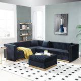 Contemporary Vertical Channel Tufted Velvet Sectional Sofa For Living Room Apartment With Ottoman And 4 Pillows - Furniture Home Direct
