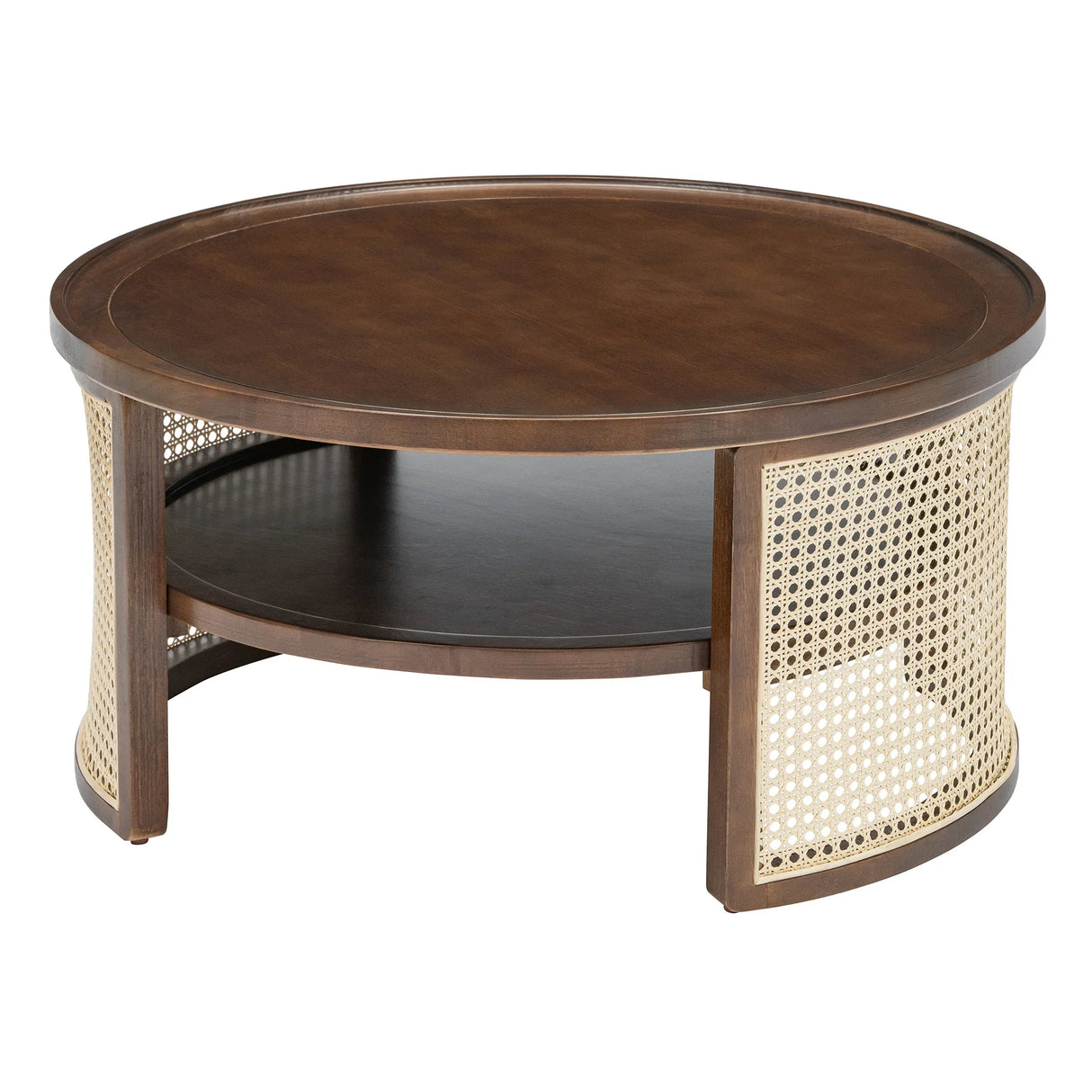 2-Tiered Round Walnut Wood Coffee Table - Furniture Home Direct