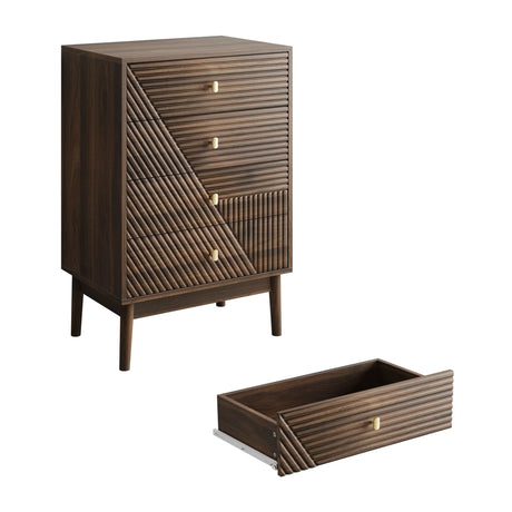 Modern 4 Drawer Dresser Chest For Living Room, Bedroom, Corridor Wooden Storage Cabinet - Walnut - Furniture Home Direct