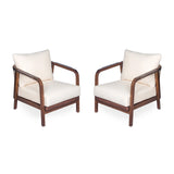 Outdoor Lounge Chair With Woven Backrest, Solid Wood Frame, Comfortable Cushions