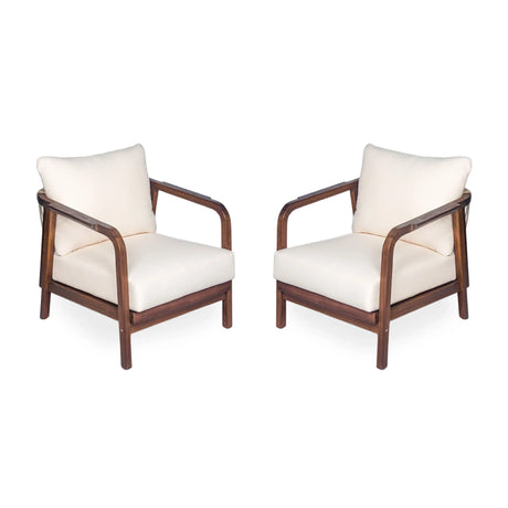 Outdoor Lounge Chair With Woven Backrest, Solid Wood Frame, Comfortable Cushions