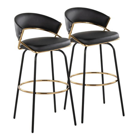 Jie - Fixed Height Contemporary Barstool With Swivel Round Footrest (Set of 2) - Furniture Home Direct