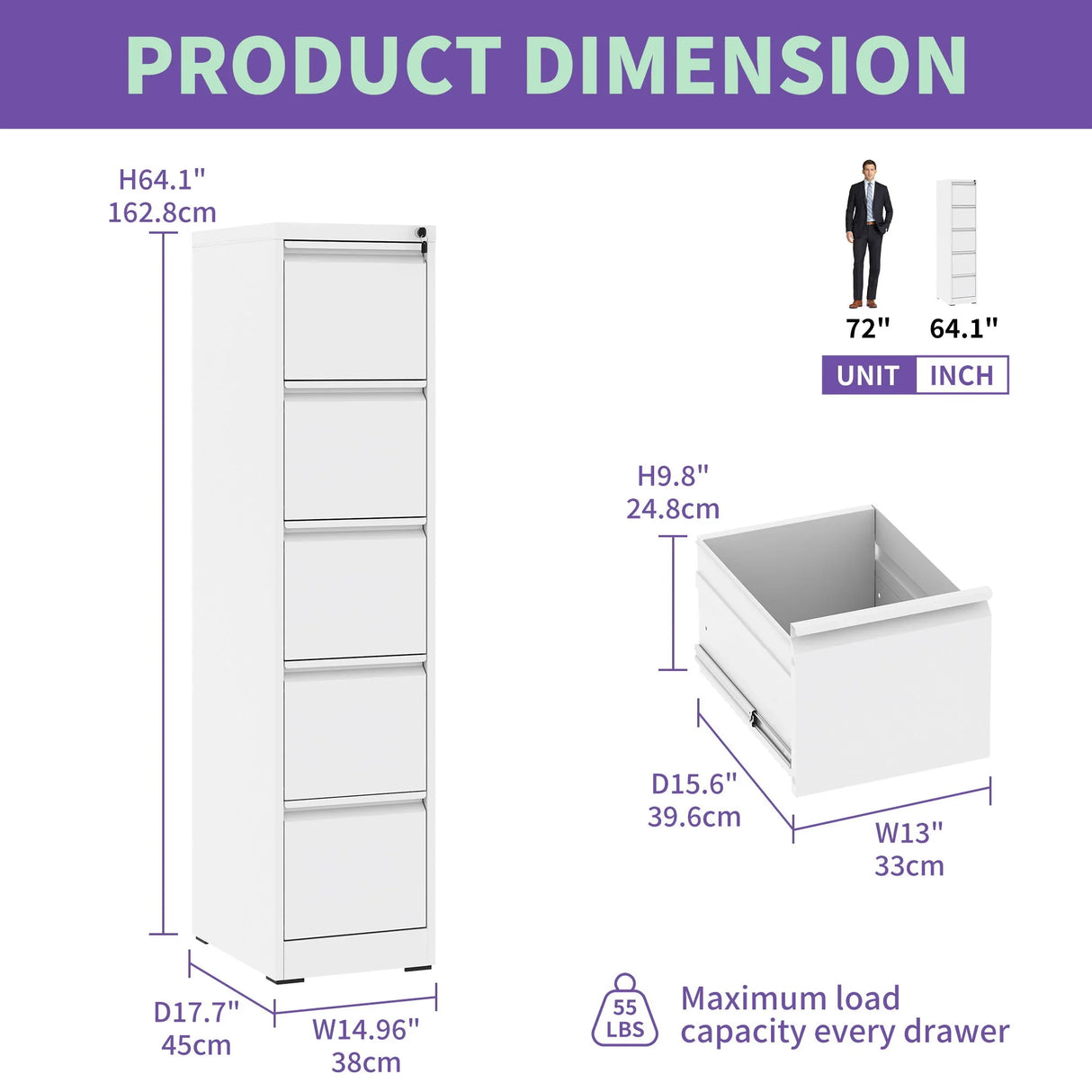 Steel Drawer Vertical File Cabinet With Lock For A4 Legal / Letter Size - Furniture Home Direct