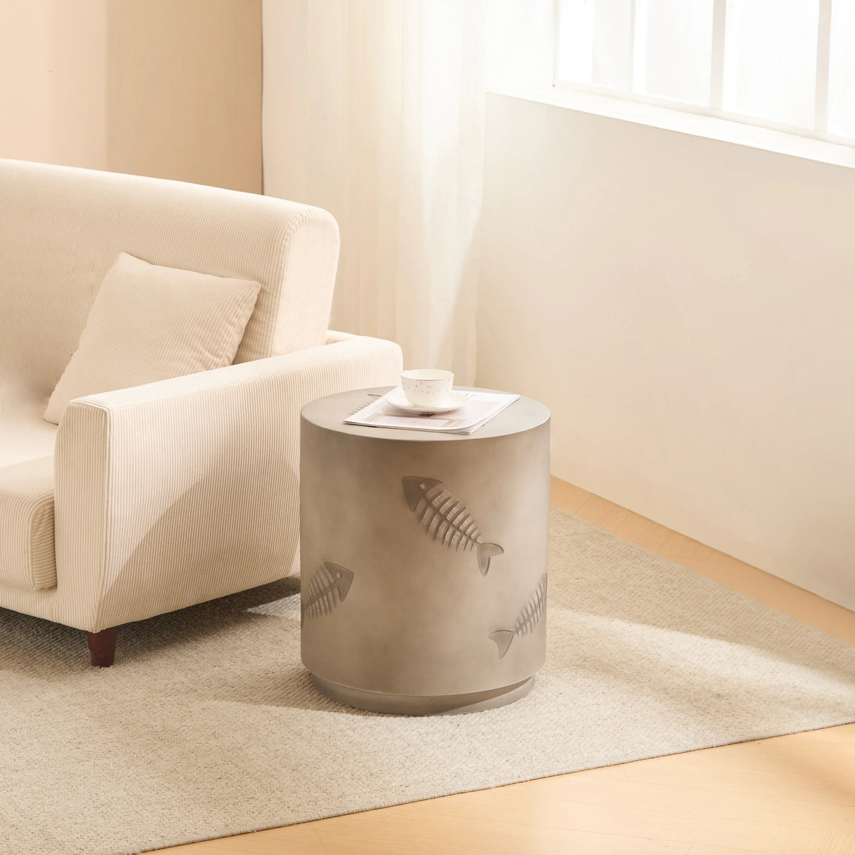 End Table With Fish Pattern Design Magnesium Oxide Gray - Furniture Home Direct