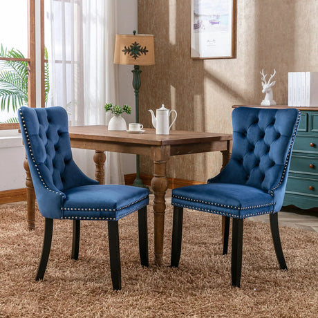 Nikki - Modern, High-End Tufted Solid Wood Contemporary Velvet Upholstered Dining Chair With Wood Legs Nailhead Trim (Set of 2) - Furniture Home Direct