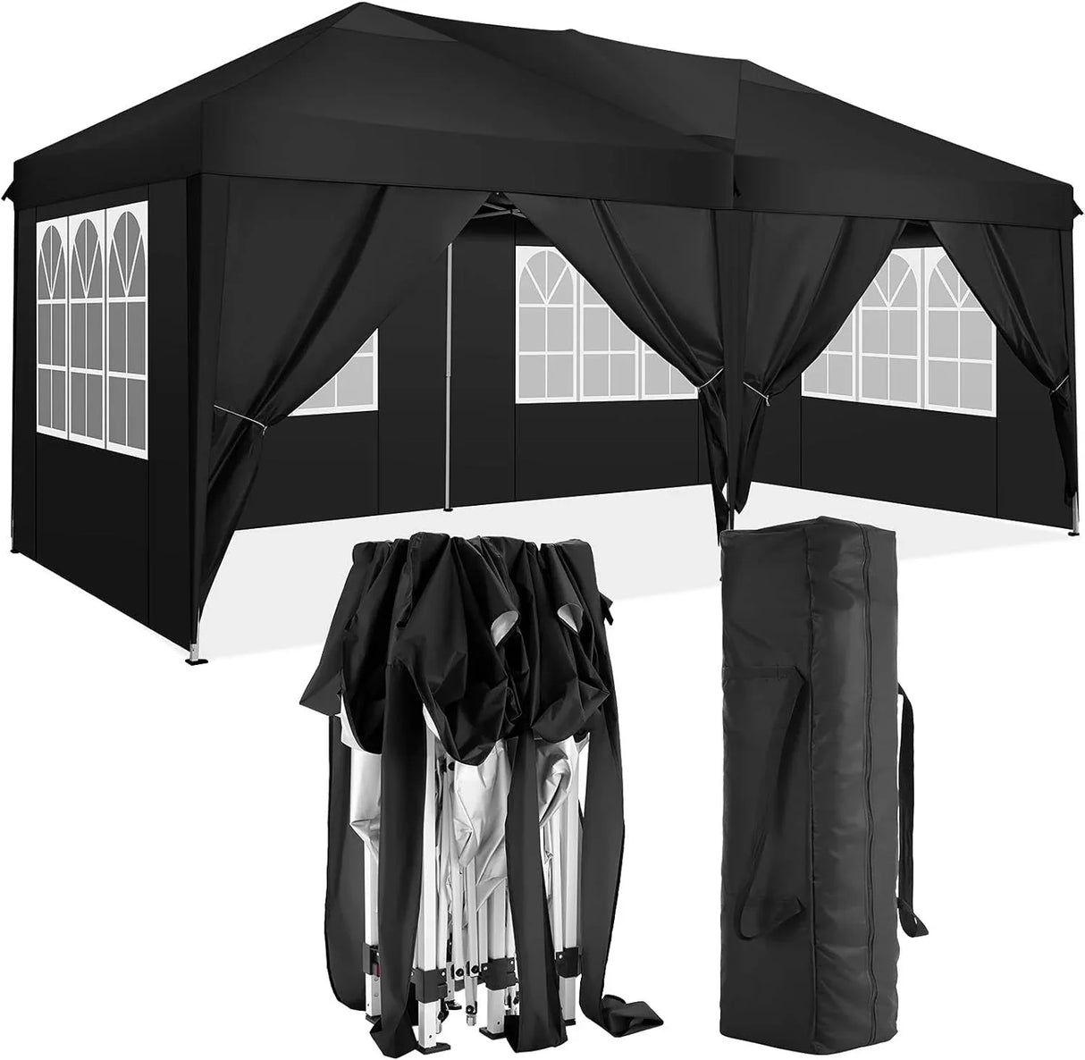 10'X20' Folding Canopy With 6 Removable Sidewalls Outdoor Event Shelter UPF 50+ Gazebo Portable Tents For Parties Beach Camping Wedding Ez Pop Up Canopy - Furniture Home Direct