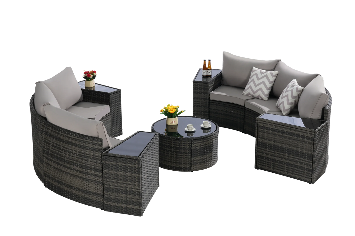 11 Piece Patio Set With Tempered Glass Round Coffee Table - Furniture Home Direct