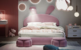 Full Size Upholstered Platform Bed with Cartoon Ears Shaped Headboard and Light, Pink - Furniture Home Direct