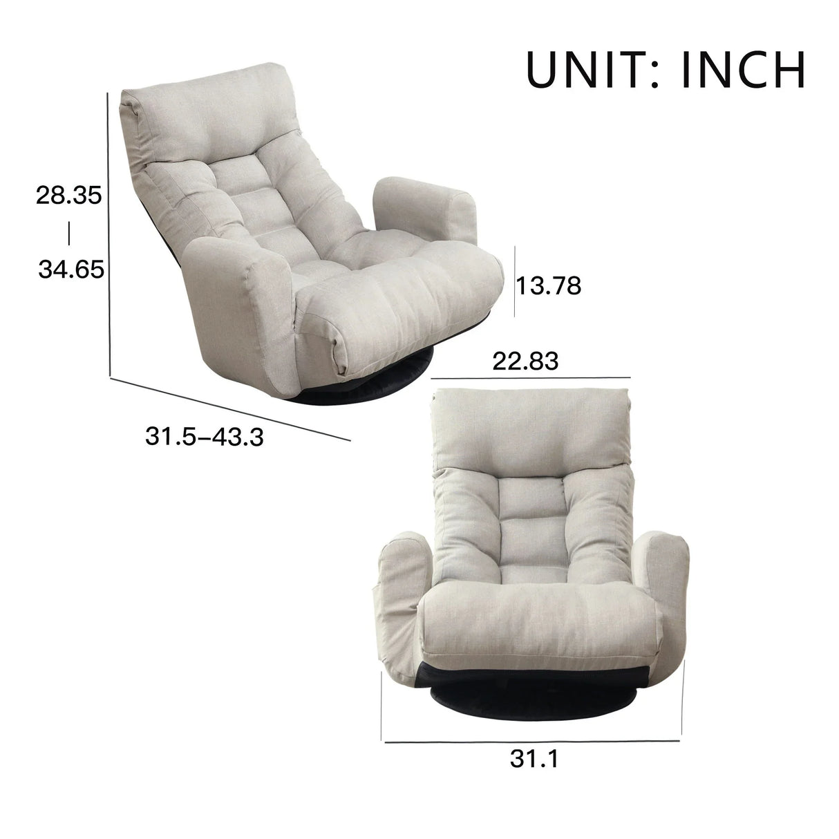 Modern With Metal Frame Swivel Game Lounge Chair With Adjustable Headrest And Waist Support, 360 Degree Rotatable Leisure Chair For Living Room - Gray - Furniture Home Direct