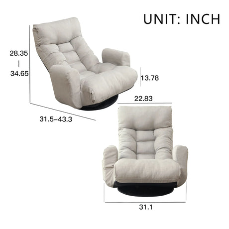 Modern With Metal Frame Swivel Game Lounge Chair With Adjustable Headrest And Waist Support, 360 Degree Rotatable Leisure Chair For Living Room - Gray - Furniture Home Direct