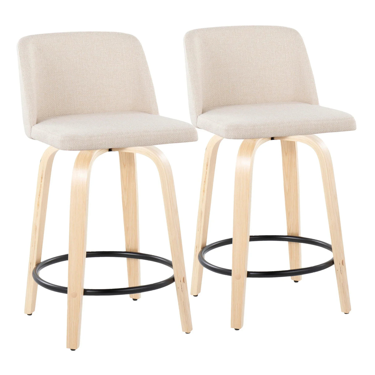 Toriano - Contemporary, Fixed Height Counter Stool With Swivel And Round Footrest (Set of 2) - Furniture Home Direct