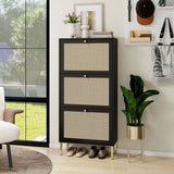 Modern Rattan 3 Door Shoe Rack Cabinet For Entryway - Furniture Home Direct