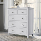 White Solid Wood 5 Piece Queen Bedroom Set(bed, 2 nightstands,chest,dresser) - Furniture Home Direct