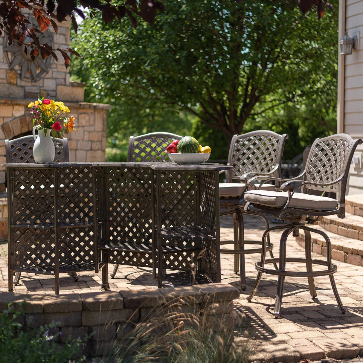 Cast Aluminum Bar Set With Cushion - Furniture Home Direct
