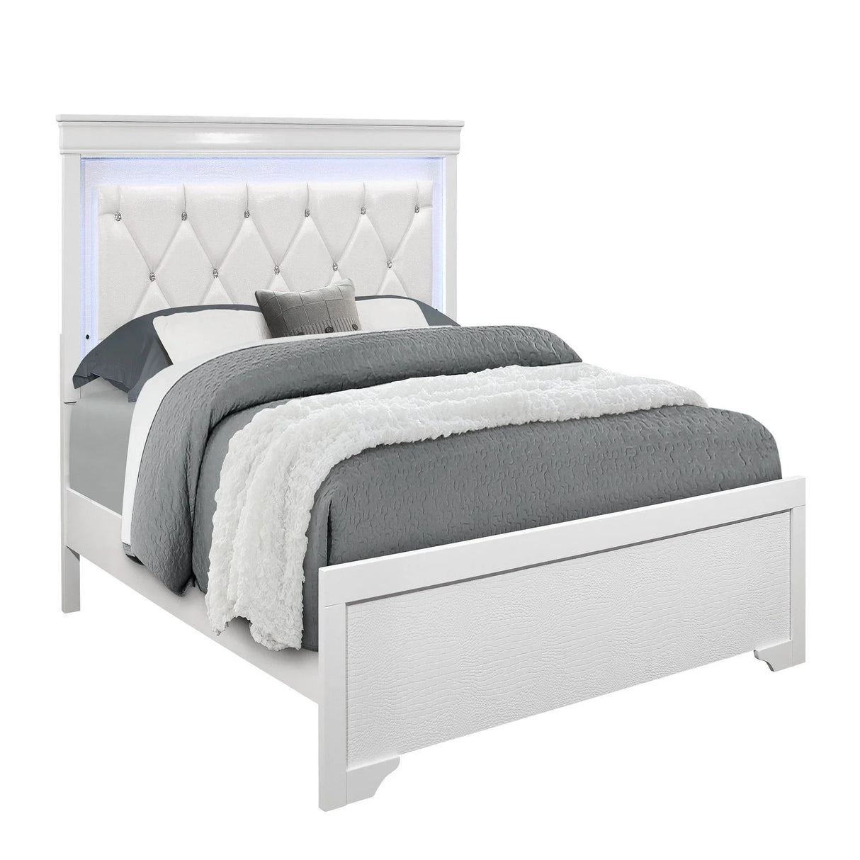Shaker - Bed With LED Lighting And Crystal Inspired Tufted Headboard - Furniture Home Direct