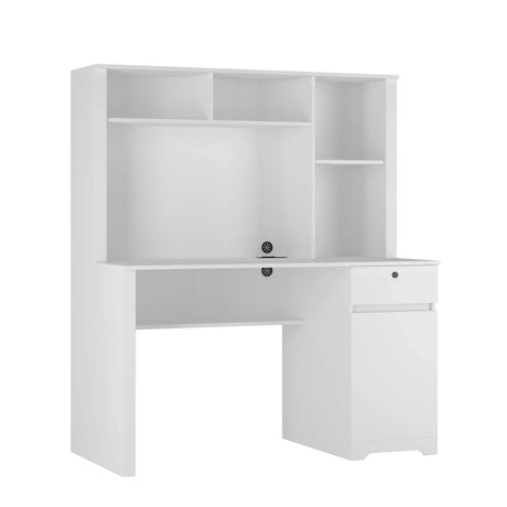 Computer Desk With Hutch & Bookshelf, Wood Executive Desk Teens Student Desk Writing Laptop Home Office Desk With Drawers, 3 Ac Outlets And 2 USB Charging Ports, Study Laptop Table For Home - White - Furniture Home Direct