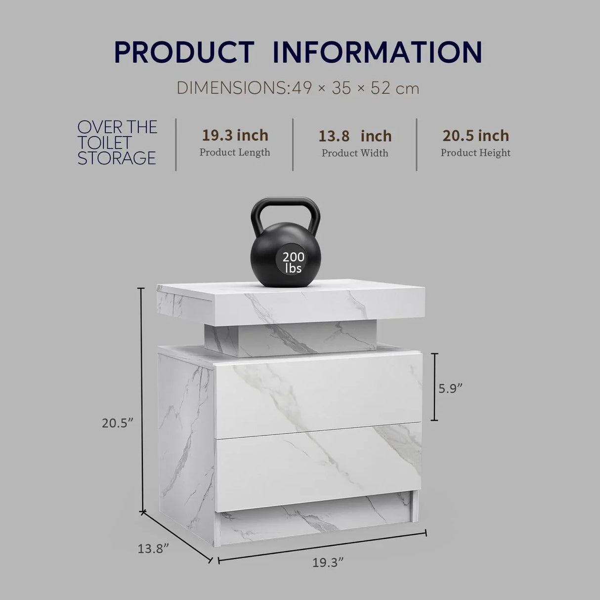 Nightstand LED, Bedside Table Cabinet With 2 Drawers For Bedroom - Furniture Home Direct