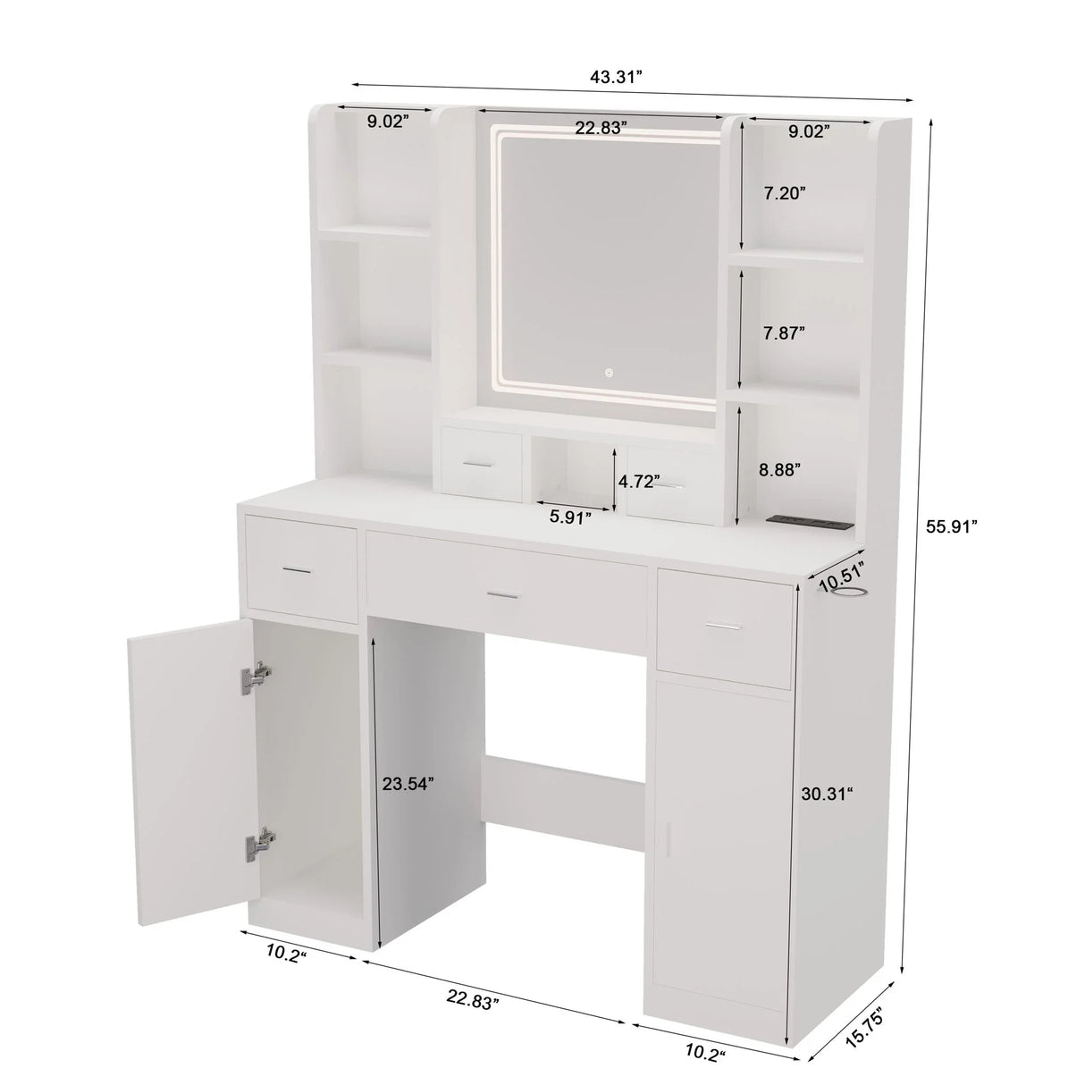 43.31" Newly Designed Smart Mirror Dressing Table With Drawers And Storage Cabinet, Dressing Table With Dressing Pad For Bedroom, Dressing Room - Furniture Home Direct