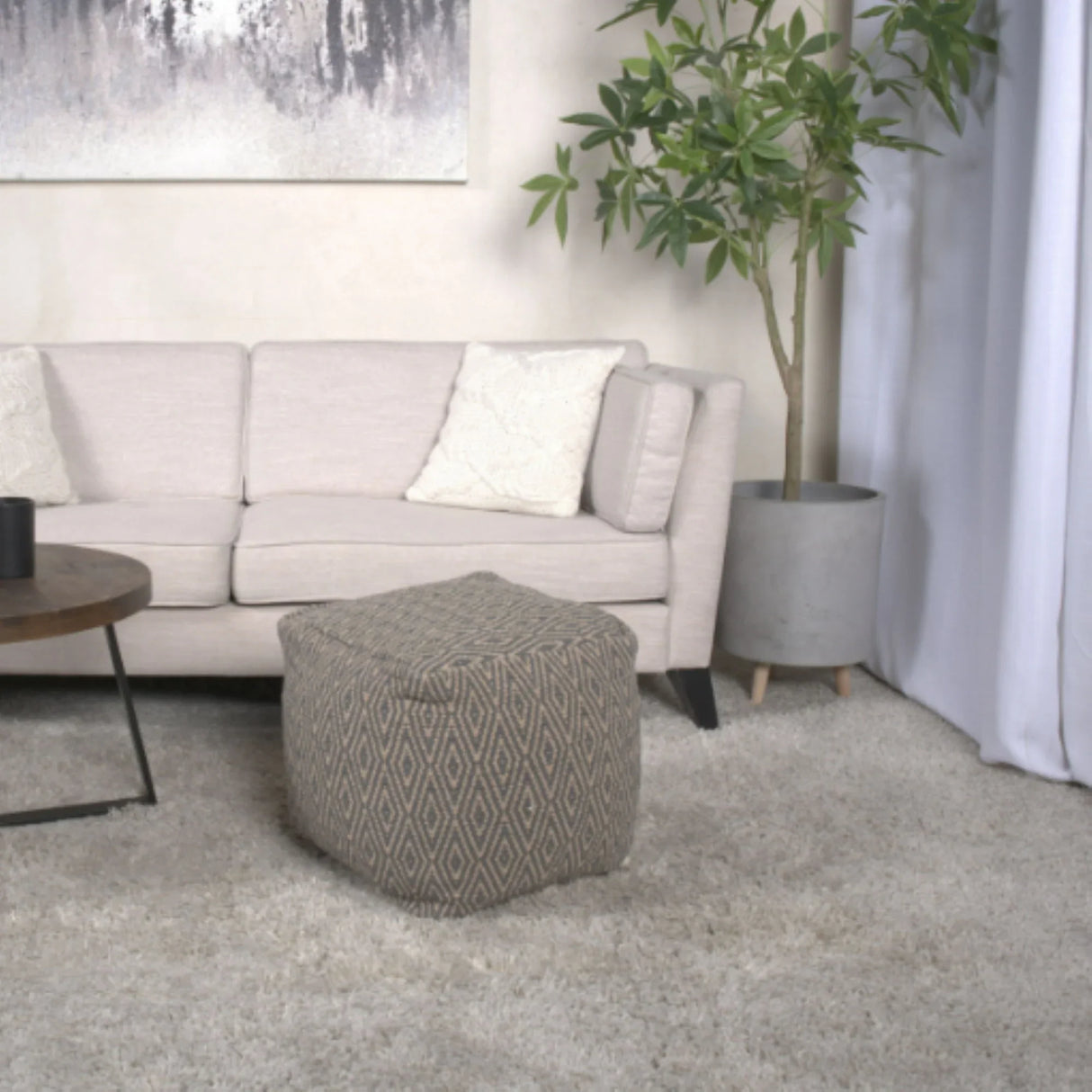 Amuleto - Hand Loomed Cotton Pouf - Dark Gray / Brown - Furniture Home Direct
