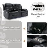 2 Seater Home Theater Recliner Manual Recliner Chair With A LED Light Strip Two Cup Holders And A Storage Box For Living Room - Furniture Home Direct