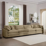 Modern Upholstered 4 Seater Corduroy Fabric Sofa With Arm And Throw Pillows - Furniture Home Direct