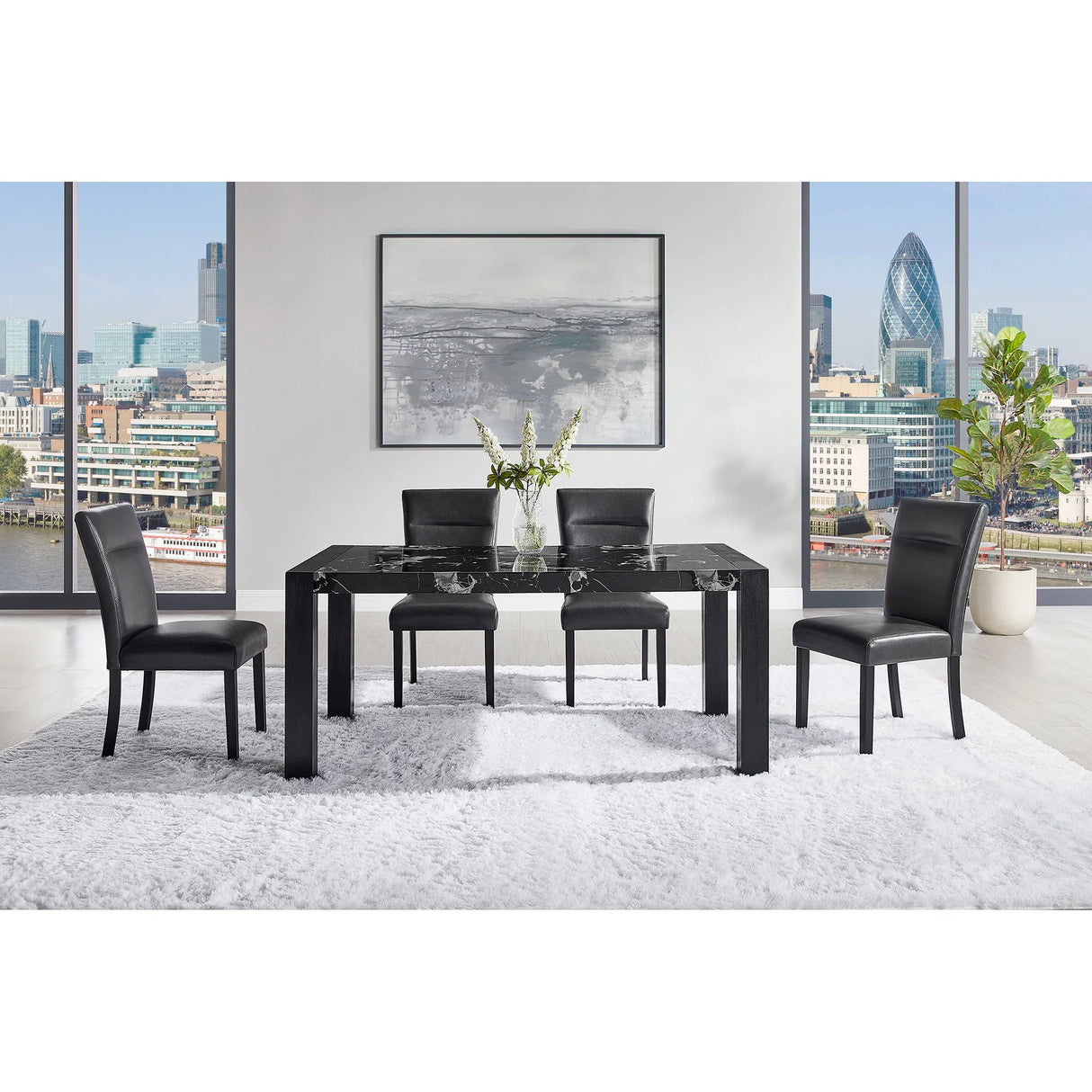 Dining Table And 4 Padded Chairs - Black - Furniture Home Direct