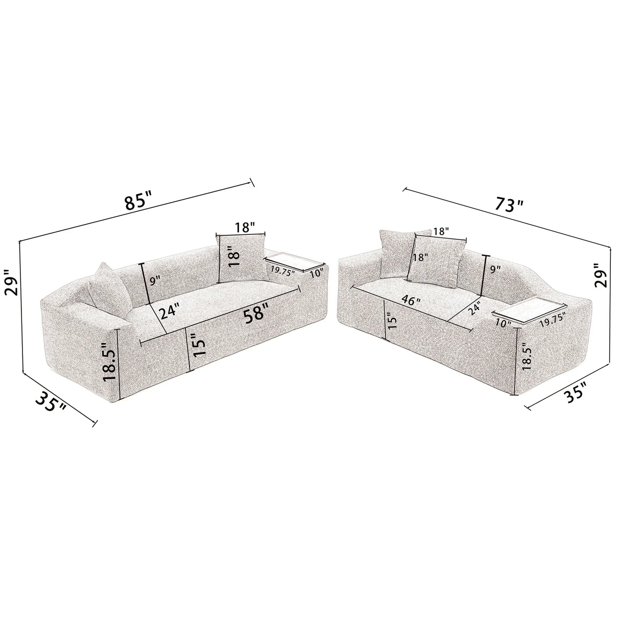 2 Piece Boucle Cloud Living Room Set, Beige - Furniture Home Direct