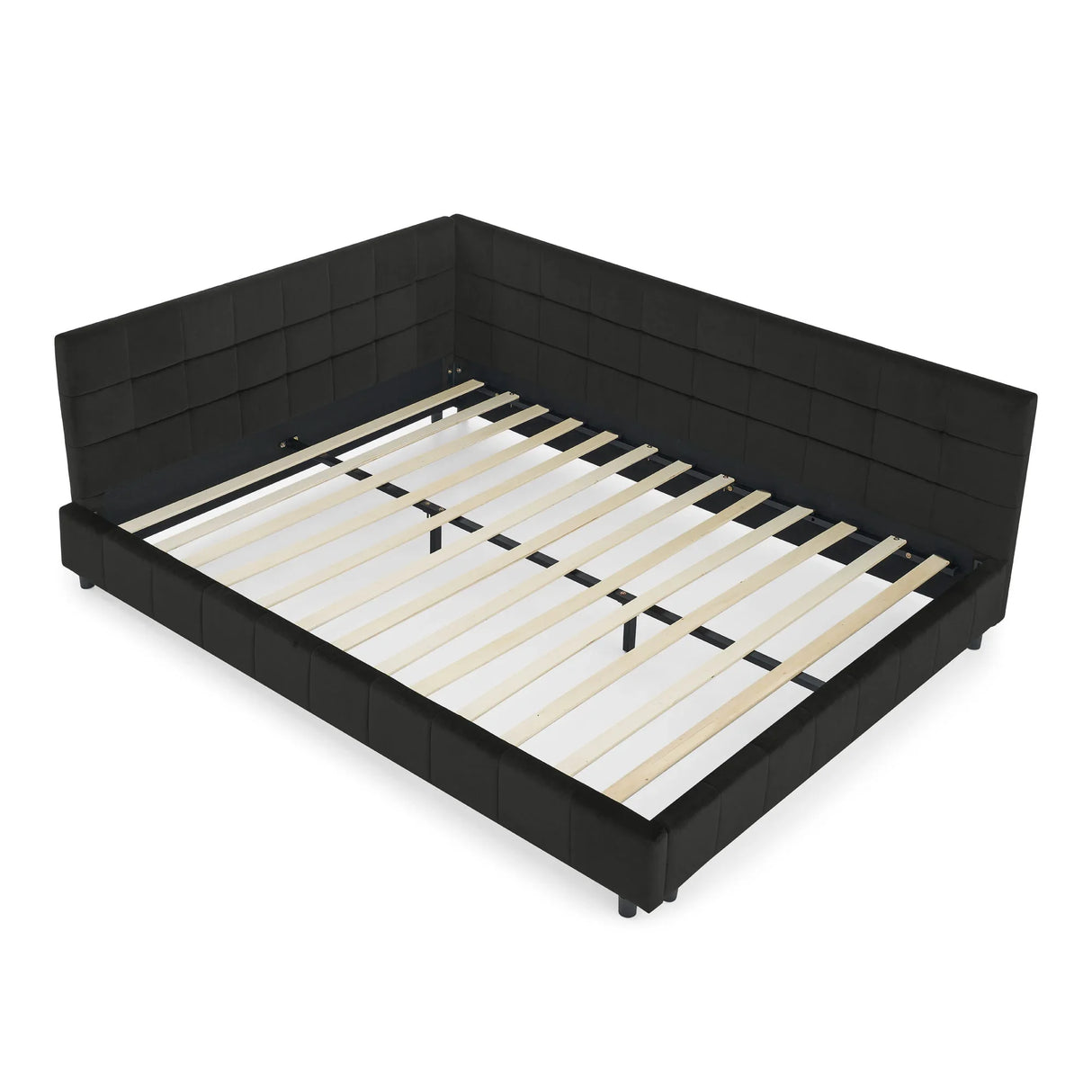 Mid-Century Storage Upholstered Tufted Bed Frame With Backrest And Armrests - Furniture Home Direct
