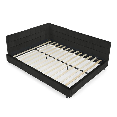 Mid-Century Storage Upholstered Tufted Bed Frame With Backrest And Armrests - Furniture Home Direct