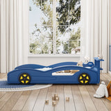 Wooden Race Car Bed, Car Shaped Platform Twin Bed With Wheels For Teens - Furniture Home Direct