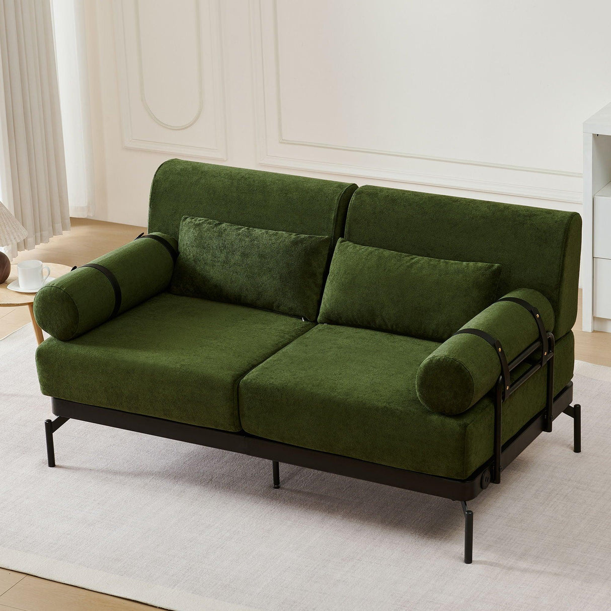 Modern Loveseat Sofa 2 Seater With USB Ports, Cylindrical Armrests - Furniture Home Direct