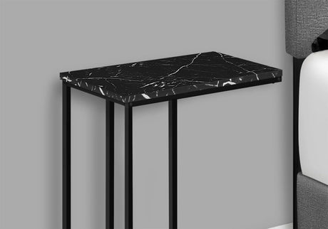 Accent Table, C - Shaped, Marble Look Modern Design - Black - Furniture Home Direct