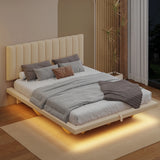 Queen Bed With Upholstered Storage And LED Lighting Beige - Furniture Home Direct