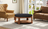 Round Ottoman Coffee Table Oversized Tufted Wood Base Black - Furniture Home Direct