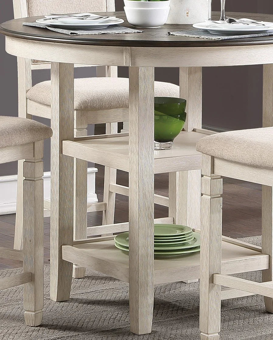 Counter Height Dining Set with Shelves Antique White - Furniture Home Direct