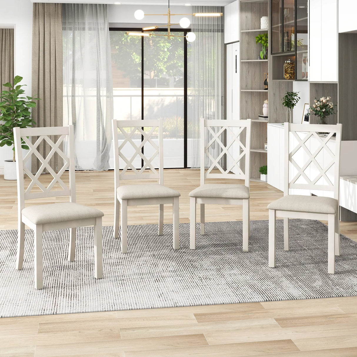 Dining Set Round Table With Upholstered Chairs Walnut Beige - Furniture Home Direct