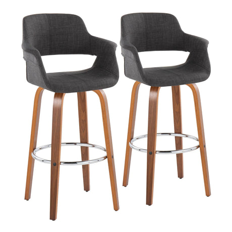 Vintage Flair - Mid Century Modern Fixed Height Barstool With Swivel & Round Footrest (Set of 2) - Furniture Home Direct