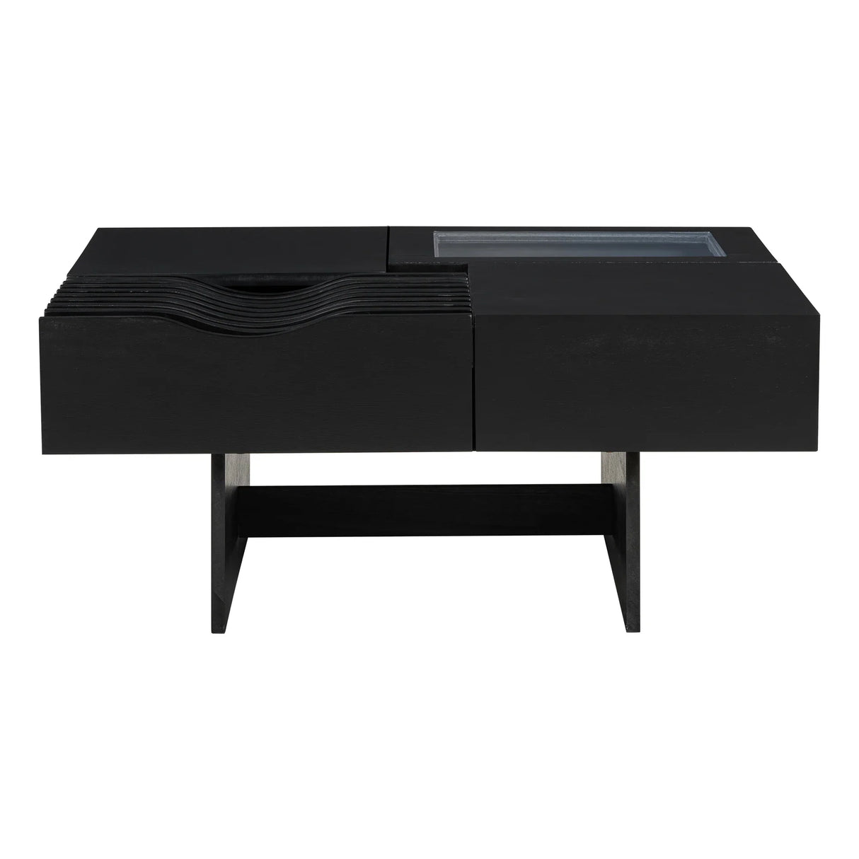 Coffee Table Mid Century Modern Wood Slotted Surface Black - Furniture Home Direct