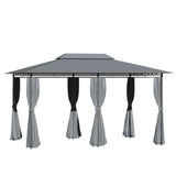 Outsunny - Patio Gazebo, Outdoor Gazebo Canopy Shelter With Curtains, Vented Roof, Steel Frame For Garden, Lawn, Backyard And Deck, - Sage Gray - Furniture Home Direct