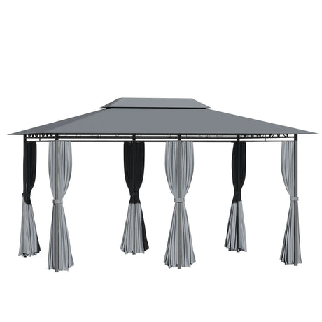 Outsunny - Patio Gazebo, Outdoor Gazebo Canopy Shelter With Curtains, Vented Roof, Steel Frame For Garden, Lawn, Backyard And Deck, - Sage Gray - Furniture Home Direct