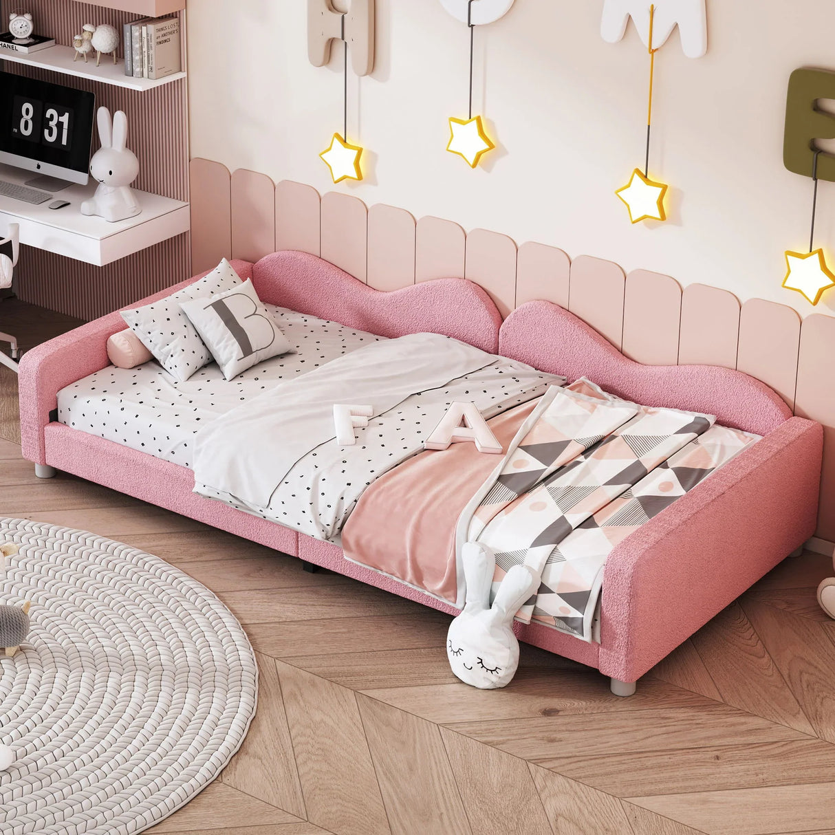 Upholstered Daybed, Sherpa Fabric Sofabed With Cloud-Shaped Backrest - Furniture Home Direct